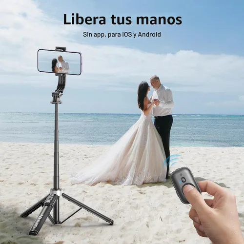 Vista 4 de Trípode para palo de selfie de 51 pulgadas, soporte extensible para teléfono celular con control remoto, trípode de viaje de aleación de aluminio
