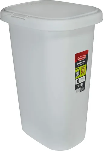 Vista 5 de Rubbermaid Bote de Basura con Tapa de Resorte de 13 Galones Gris de Plástico para Hogar/Cocina/Oficina/Garaje