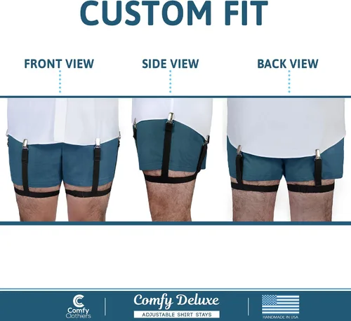 Vista 3 de Comfy Clothiers Adjustable Shirt Stay Garters Estilo de liga de lujo (negro)