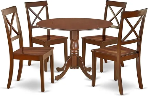 Vista 9 de HomeStock Juego de mesa de cocina de 5 piezas para 4 personas, incluye una mesa de comedor rectangular con hojas y 4 sillas Parson de tela de lino