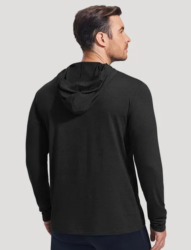 Vista 3 de PINSPARK Sudaderas ligeras con capucha tipo pullover para hombres, manga larga, sudadera con capucha para golf, gimnasio, entrenamiento, sudadera