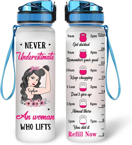 Vista 8 de Hyturtle Botella de agua motivacional personalizada de 32 onzas con objetivos de fitness de 1 litro, nombre personalizado con marcador de tiempo