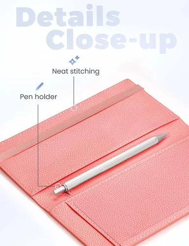 Vista 59 de Yarnic Funda para chequera personal, soporte para chequera con soporte para bolígrafo y divisor de plástico transparente integrado para cheques Rosa