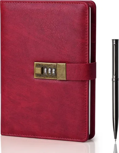 Vista 9 de WEMATE Diario con Cerradura, Diario A5 de Cuero PU con Cerradura 240 Páginas, Diario de Cerraduras Vintage, Cuaderno de Contraseña con Bolígrafo