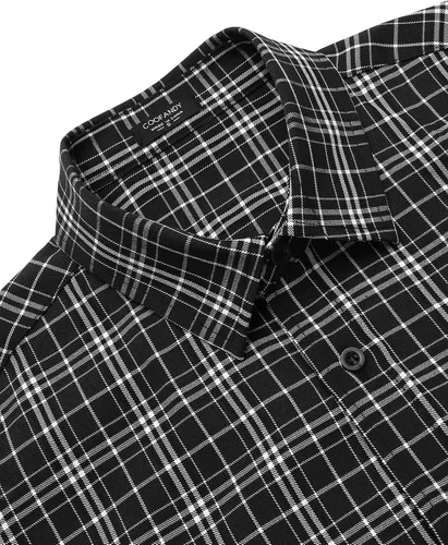 Vista 4 de COOFANDY Camisa de manga corta con botones para hombre, camisa a cuadros, ajuste regular, camisas con botones