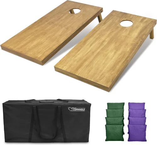 Vista 54 de GoSports 4 ft x 2 ft Regulation Size Wooden Cornhole Boards Set with Light Brown Finish - Includes Carrying Case and Bean Bags Negro- gris