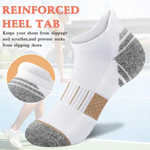 Vista 4 de Amutost Calcetines tobilleros para mujer, calcetines atléticos para correr, cómodos, acolchados, 6 pares