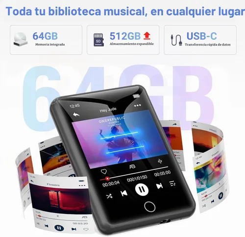 Vista 4 de MECHEN 64GB Bluetooth 5.3 Reproductor MP3 2.4" Pantalla táctil Gris