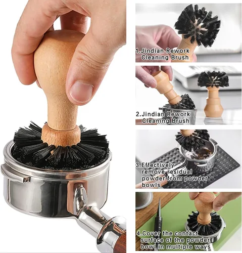 Vista 4 de Cepillo de café, 3 piezas de cepillo de limpieza de café, cepillo de limpieza de filtro de café, adecuado para máquina de café expreso con molinillo