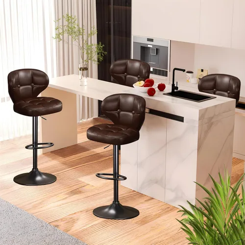 Vista 12 de Juego de 2 taburetes de bar, taburetes de bar giratorios ajustables con respaldo, sillas de bar de altura de mostrador con reposapiés, asiento Negro