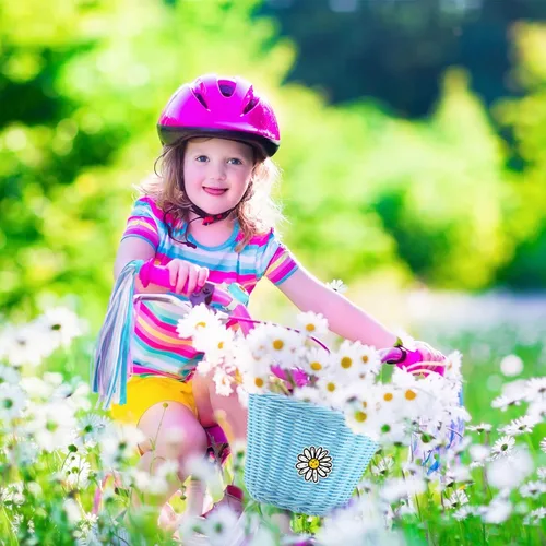 Vista 7 de Set de serpentinas para cesta de bicicleta para niños, cesta de mimbre para manillar de bicicleta con serpentinas de bicicleta coloridas, campana