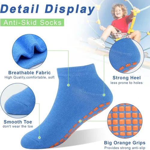 Vista 5 de HYCLES Calcetines antideslizantes para niños y niñas, calcetines adhesivos para el tobillo, calcetines antideslizantes para niños, 6 pares