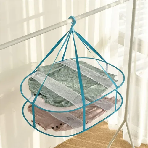 Vista 4 de Secador de suéter plegable para colgar de gran tamaño, red de malla de doble capa, ahorro de espacio, fácil de almacenar, adecuado para ropa