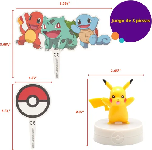 Vista 6 de DecoSet® Pokémon Decoración de Pastel de Pikachu con Luz, Juego de Decoración de 3 Piezas, Decoraciones de Cumpleaños Para Pasteles de Todos
