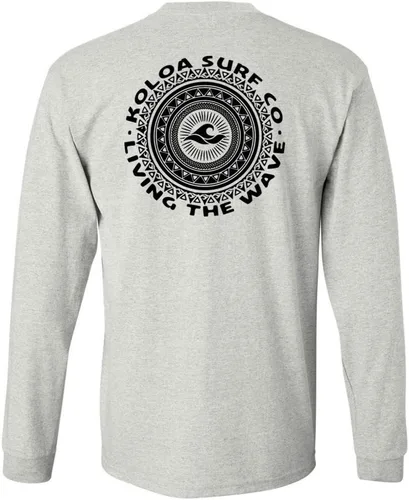 Vista 22 de Koloa Surf - Camiseta de algodón de manga larga con logotipo de círculo tribal para hombre, talla regular, grande y alta Azul acuático/logotipo