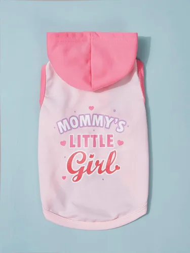 Vista 4 de QWINEE Camiseta sin mangas con capucha para perro con estampado de letras, chaleco sin mangas con capucha para gatos, cachorros, ropa elástica