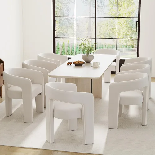 Vista 43 de RIVOVA Silla de comedor moderna de barril, silla lateral acolchada en lino con brazos cómoda para tocador, silla para comedor, sala de estar