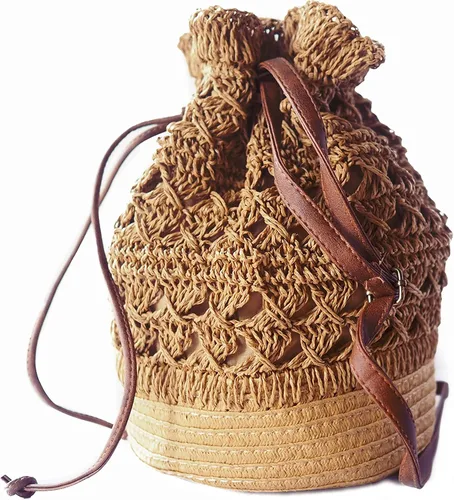 Vista 2 de Bolso de mano de ratán vintage natural elegante informal para playa playa mar cesta de paja