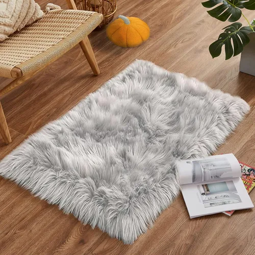 Vista 89 de Goolela Alfombra esponjosa de piel sintética para dormitorio, color marrón claro beige, 2 x 3 pies, alfombra de piel de oveja peluda y difusa