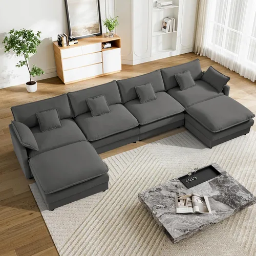 Vista 23 de Sofá modular en forma de U de 143 pulgadas para sala de estar, sofá modular de gran tamaño, sofás seccionales modernos, asiento profundo de pana