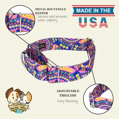 Vista 8 de Country Brook Petz - Collar para perro Martingala con mandala bohemio azul, colección Groovy con 12 diseños lejanos (1 1/2 pulgadas, mediano)