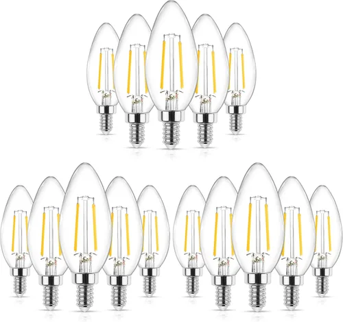 Vista 13 de Ascher - E12 - Paquete de 5 bombillos LED clásicos de candelabro de 4 vatios, equivalentes a 40 vatios, luz blanca y cálida de 2700 K, no Blanco
