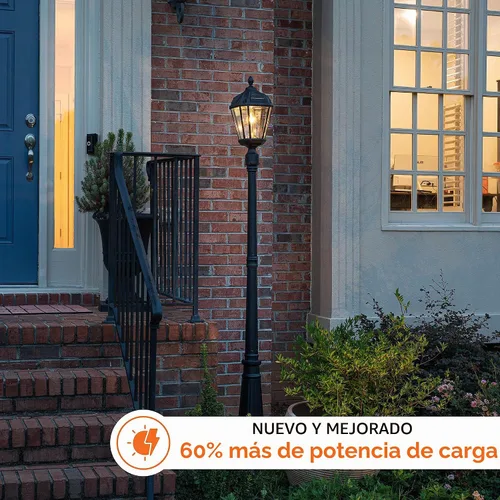 Vista 2 de Gama Sonic Lámpara solar para exteriores, aluminio fundido negro y paneles de vidrio biselado, bombilla real de 10 años, LED blanco cálido