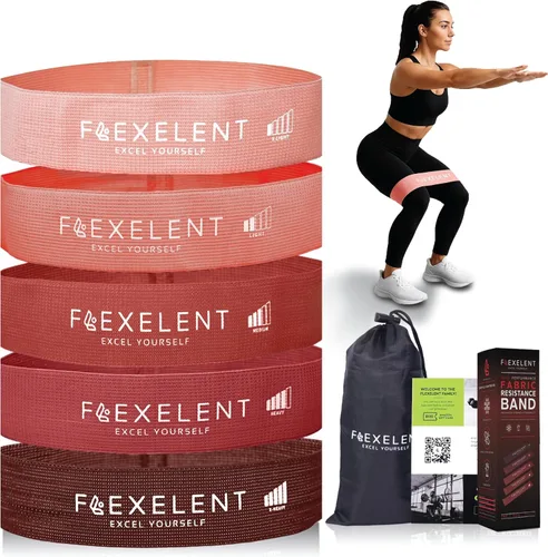 Vista 13 de Bandas de resistencia de tela para hacer ejercicio – 5 niveles de fuerza desde extra ligera hasta extra pesada – Bandas de entrenamiento gruesas