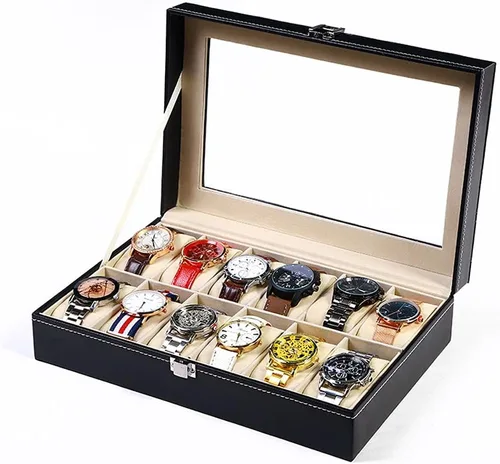 Vista 2 de Caja de reloj vitrina organizador de joyas con tapa de vidrio