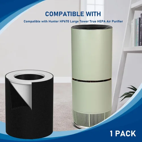 Vista 4 de HP670 Juego de filtros HEPA de repuesto compatibles con filtro de torre grande Hunter HP670, número de pieza H-HF670-VP, 1 HEPA + 4 carbón activado