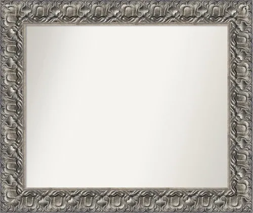Vista 186 de Amanti Art Espejo de baño plateado para sobre fregadero, 26 x 26 pulgadas, espejo cuadrado de níquel pulido, marco de madera tradicional mediano, se