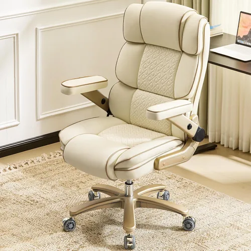 Vista 9 de Silla de oficina grande y alta, 500 libras, reposabrazos 5D, silla ejecutiva de cuero resistente con asiento cómodo, lumbar ajustable, respaldo Beige