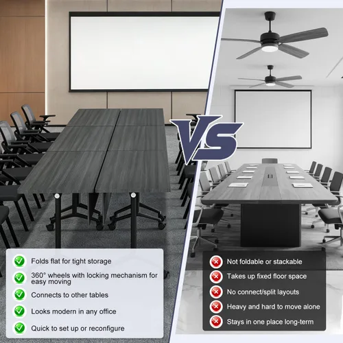 Vista 8 de 2Pack Folding Conference Table, 47.2in Modular Training Table with Wheels Black Sandalwood