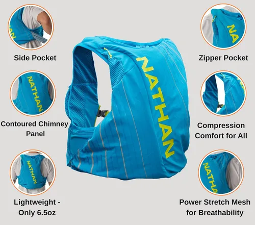 Vista 4 de Nathan Pinnacle Race Vest - Paquete de hidratación de 12 L, vejiga de agua de 1.6 L, chaleco para correr, bolsillos resistentes al agua, ligero