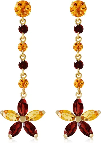 Vista 3 de Galaxy Gold GG Pendientes de granate citrino Stardrop de oro macizo de 14 k de 4.8 CTW, Metal Gema, Citrino