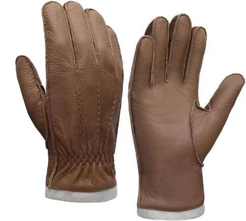 Vista 9 de MGGMOKAY Guantes de cuero para hombre, guantes de piel de ciervo suave con forro de cachemira