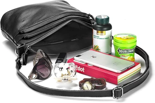 Vista 2 de Lecxci Carteras de cuero genuino con cremallera y bolsos de hombro para mujer