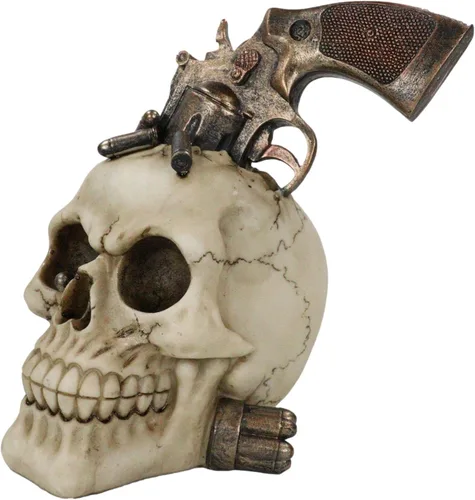 Vista 5 de Ebros Gift Figura de vaquero occidental con pistola y balas, figura de 6.75 pulgadas de alto, estatua de esqueleto del oeste salvaje para decoración