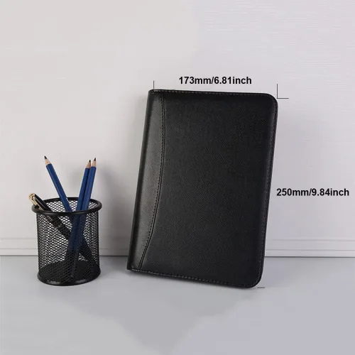 Vista 6 de Cartera de cuero con cremallera, organizador de bloc de notas, carpeta de presupuesto con calculadora y anillos de hojas sueltos, carpeta