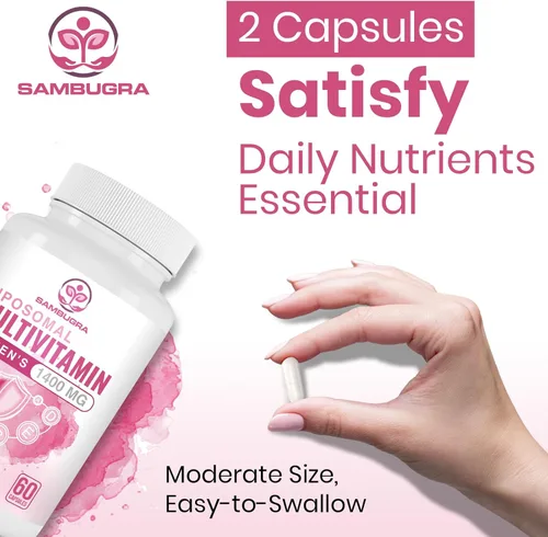 Vista 5 de Sambugra Multivitamínico liposomal para mujeres de 1400 mg – Suplementos diarios de vitaminas para mujer con hierro, vitamina A, C, D, E y B