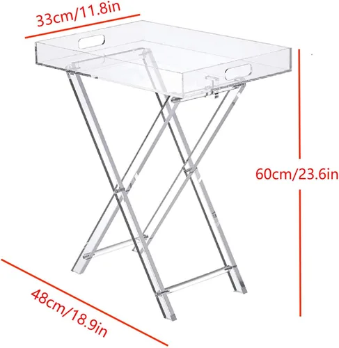 Vista 2 de Mesa plegable de acrílico, mesa auxiliar auxiliar de acrílico transparente, mesa de servicio portátil, mesa de centro cuadrada moderna para espacios
