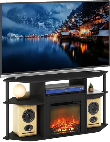 Vista 28 de Furinno Soporte clásico de TV de 70 pulgadas con chimenea, americano