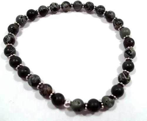 Vista 4 de 7 Inch Cameo Jasper with Sterling Silver Spacers Stretch Bracelet