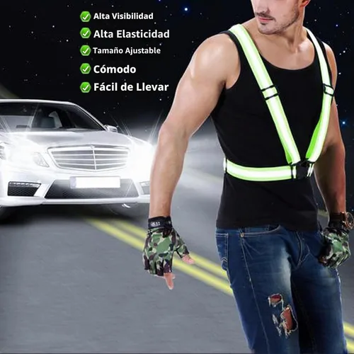Vista 6 de Chaleco reflectante para correr, 3 piezas, correas elásticas ajustables, ligero, 360°, alta visibilidad para caminar al aire libre, trotar Color 1