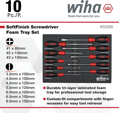 Vista 7 de Wiha 30280 - Juego de 10 bandejas para destornilladores con agarre acolchado SoftFinish