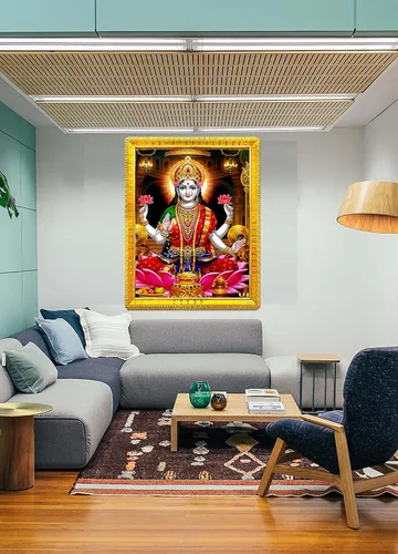 Vista 3 de zig zag Goddess Maa Lakshmi Devi - Marco de fotos grande para pared, mesa/Pooja, tamaño de habitación, marco de fotos grande