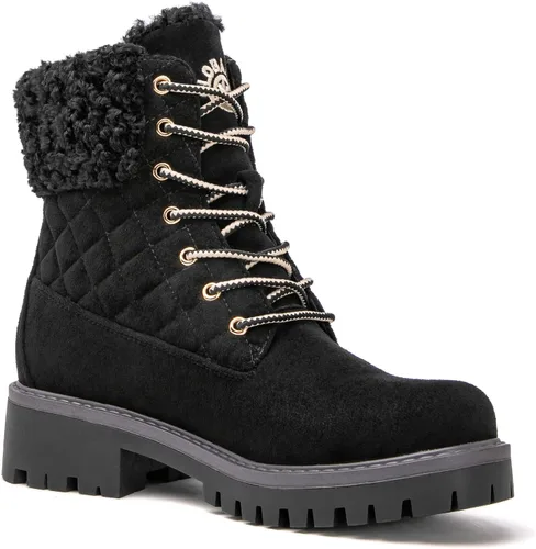 Vista 3 de GLOBALWIN Botas de tobillo acolchadas para mujer, botas de combate de moda, con cordones, tacón bajo, botines de piel cálida para mujer