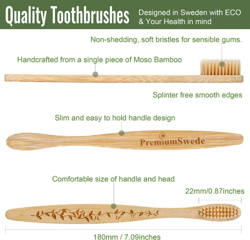 Vista 2 de Cepillos de dientes de bambú cerdas suaves para adultos, paquete de 8 cepillos de dientes de bambú ecológicos envueltos individualmente, cepillo