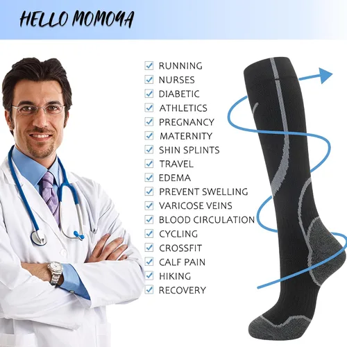 Vista 5 de hello momoya Calcetines de compresión para mujeres y hombres, calcetines de apoyo hasta la rodilla, enfermeras, embarazo, correr, volar, deportes