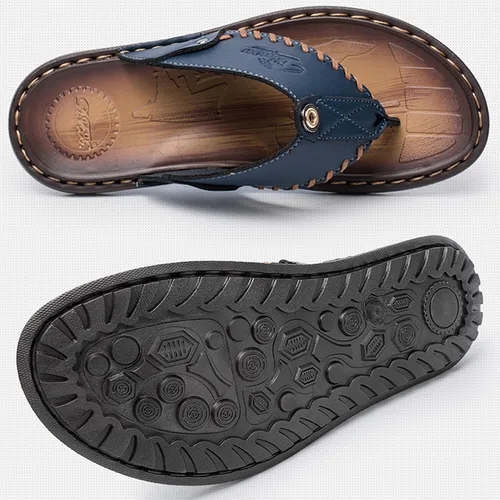 Vista 5 de Chanclas para hombre sandalias de cuero casuales para el hogar para hombre suela de goma zapatillas
